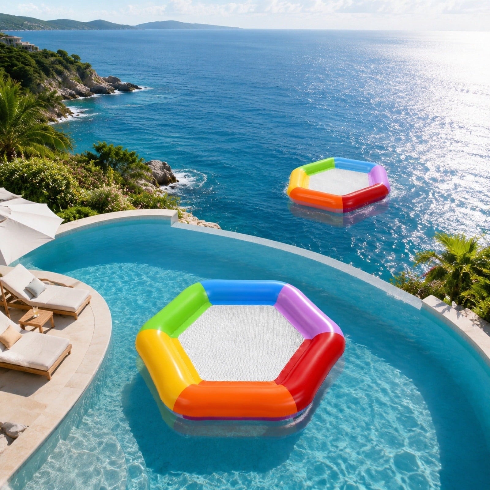 Inflatable Pool Floating Sofa With Headrest, Large Water Lounger For Adults Teens/Youth, Summer Beach Pool Party