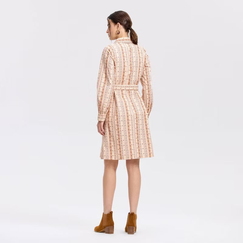 Women's Long Sleeve Printed Shirt Dress with Belt