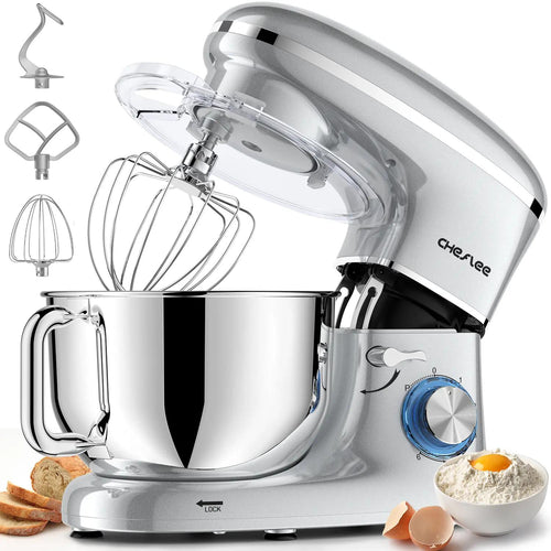 Cheflee 660W Electric Kitchen Stand Mixer,6+P Speeds, 6.5QT Stainless Steel Bowl,Includes Dough Hook, Wire Whip & Beater,Ideal for Home Cooks