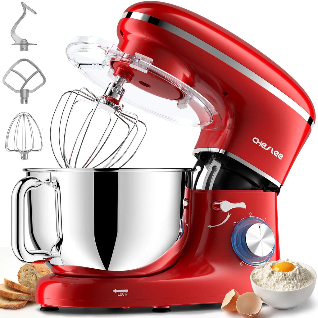 Cheflee 660W Electric Kitchen Stand Mixer,6+P Speeds, 6.5QT Stainless Steel Bowl,Includes Dough Hook, Wire Whip & Beater,Ideal for Home Cooks
